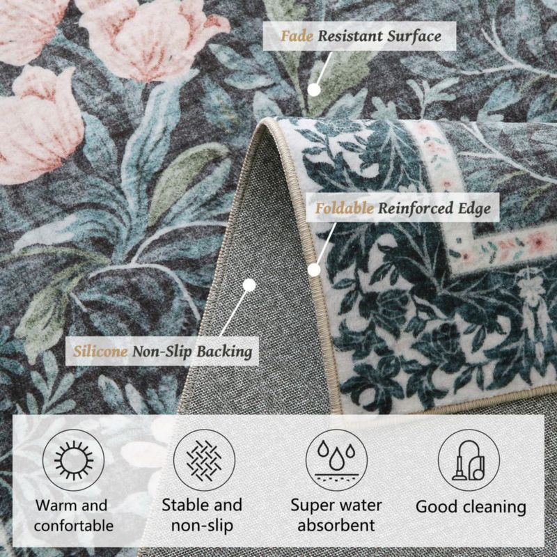 Alfombra Baksham 254x203 cm Verde Claro Floral Lavable