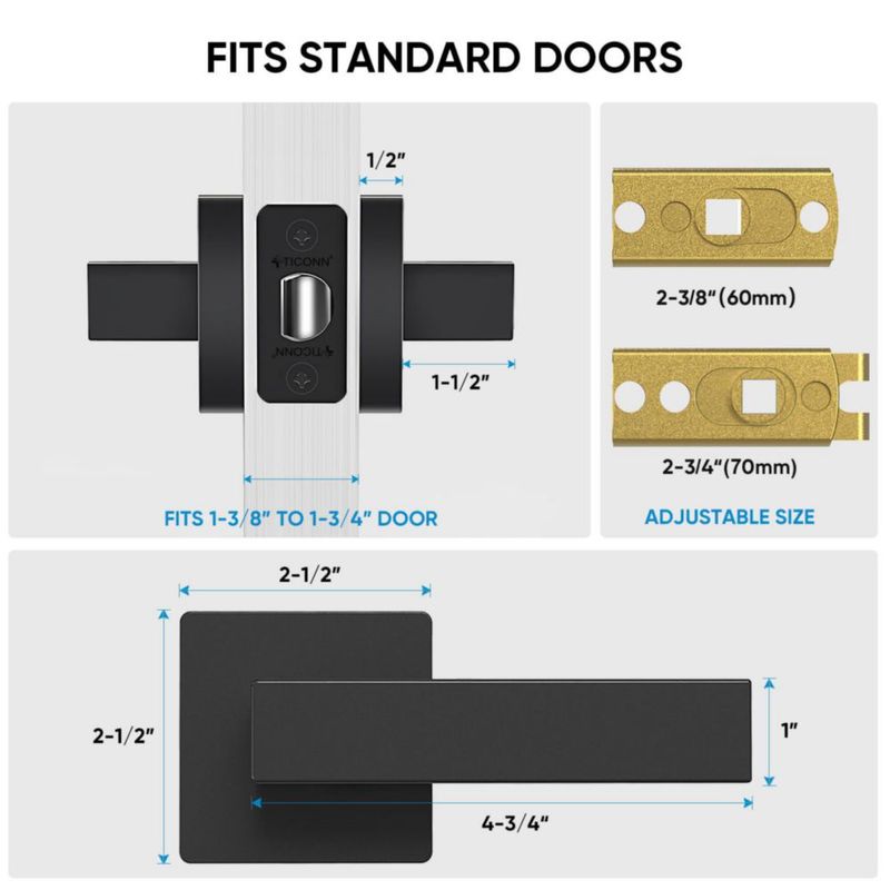 Manijas de puerta TICONN 10 uds perilla cuadrada negro mate