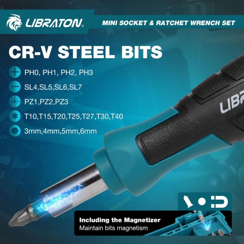 Juego de vasos LIBRATON 1/4" Dr 4-13 mm con bits