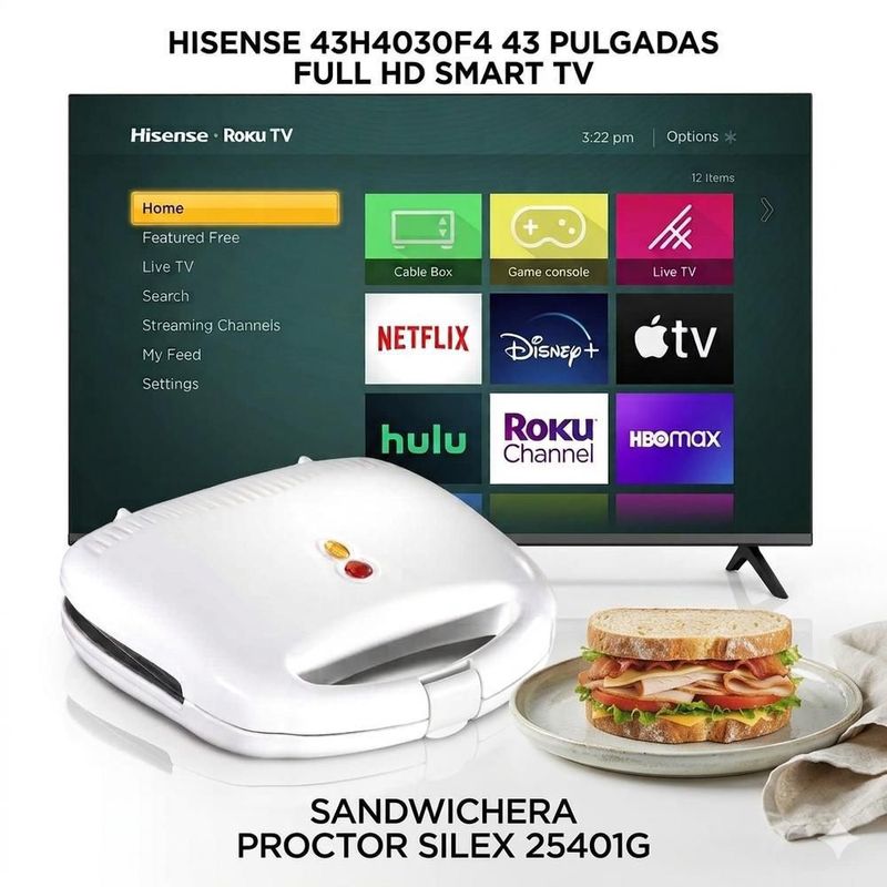Pantalla hisense 43h4030f4 43 pulgadas full hd con sandwichera