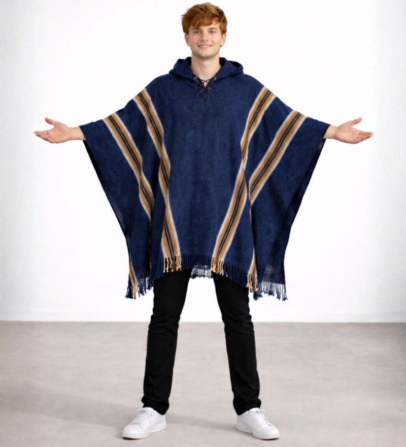 Poncho Gamboa de lana de alpaca con capucha - Abrigo para hombre
