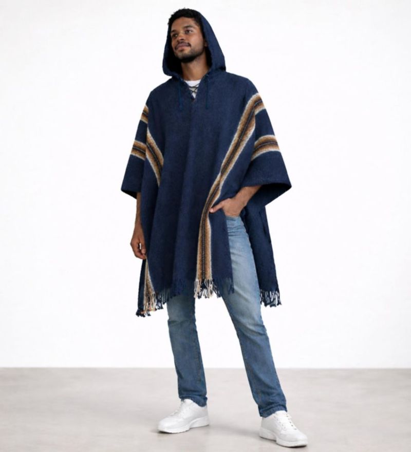 Poncho Gamboa de lana de alpaca con capucha - Abrigo para hombre