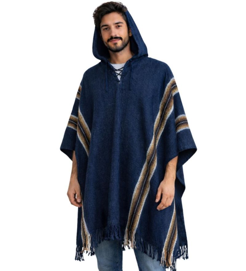 Poncho Gamboa de lana de alpaca con capucha - Abrigo para hombre