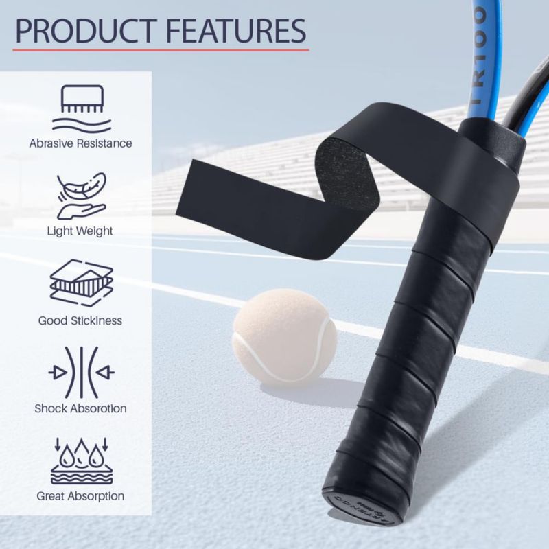 Cinta de agarre para raqueta de tenis Mindow pack de 26 unidades 110 cm negro antideslizante