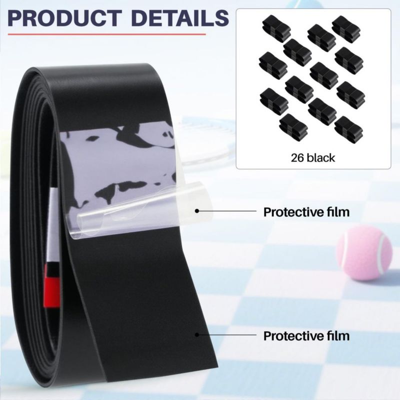 Cinta de agarre para raqueta de tenis Mindow pack de 26 unidades 110 cm negro antideslizante