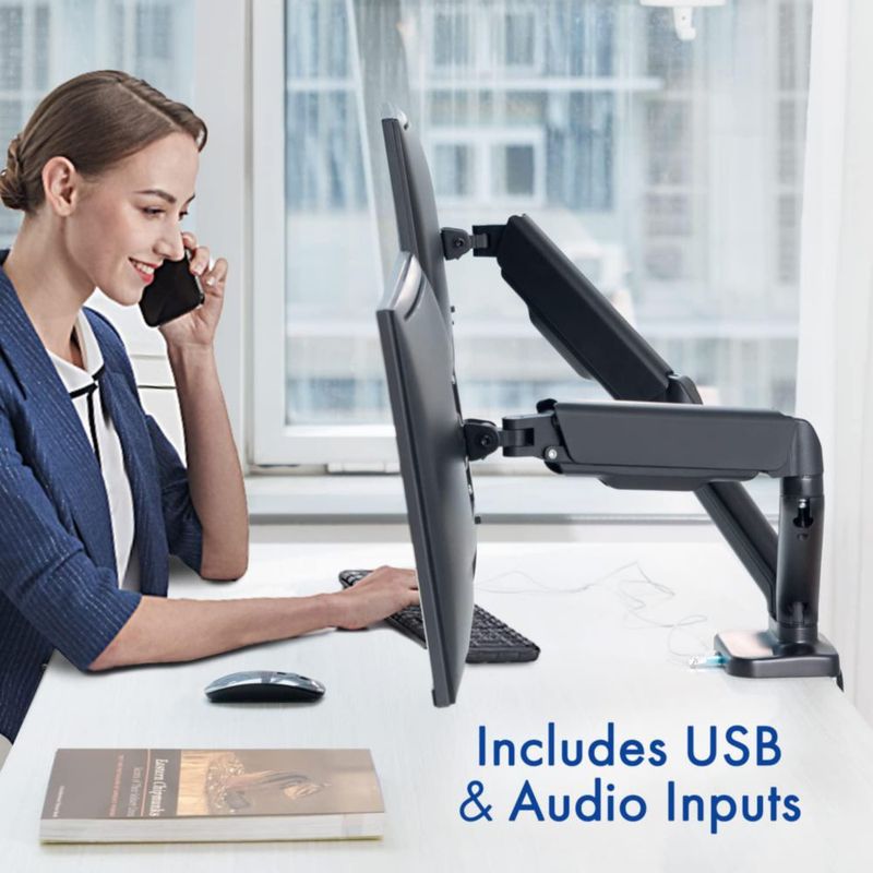 Brazo para Monitor Stellar Mounts Dual Spring con Puertos USB 2.0 Compatibilidad 17-32"