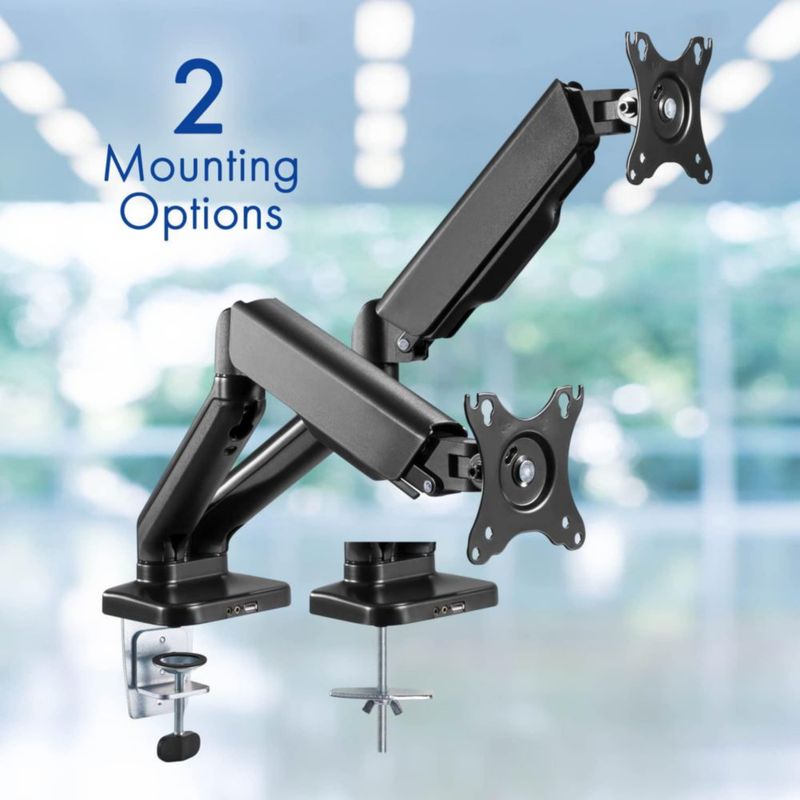 Brazo para Monitor Stellar Mounts Dual Spring con Puertos USB 2.0 Compatibilidad 17-32"