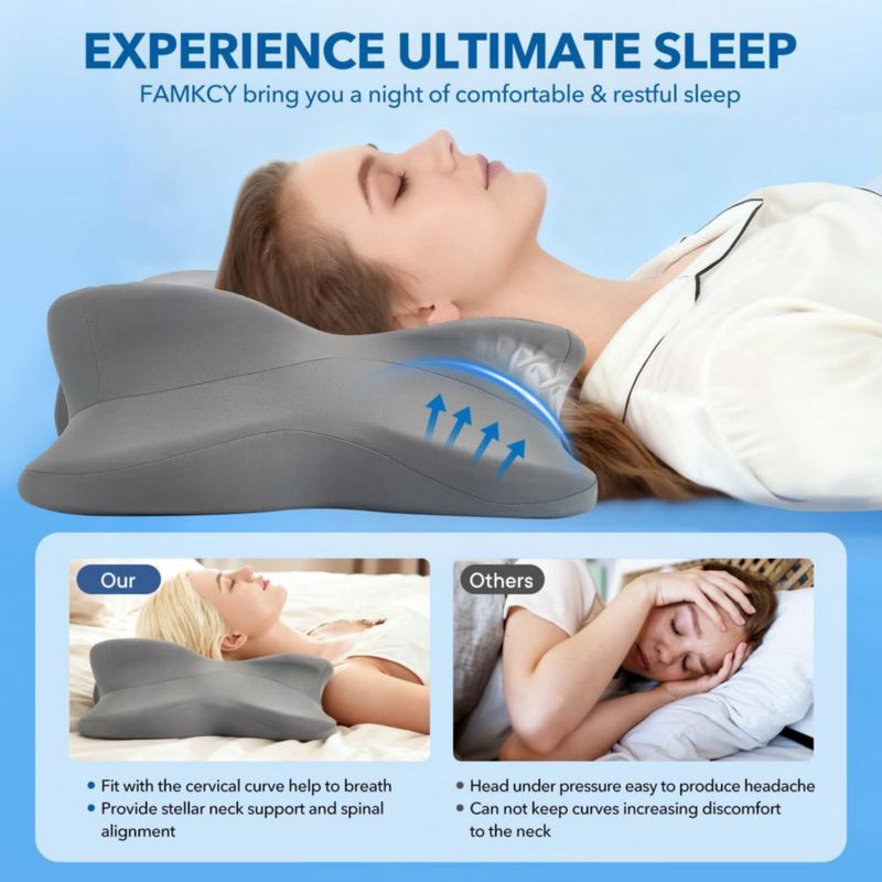 Almohada Cervical FAMKCY de Espuma Viscoelástica para Soporte del Cuello