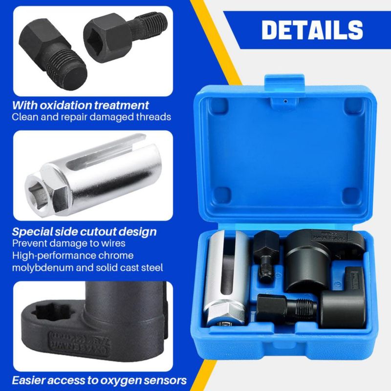 Juego de 5 piezas de casquillos para sensor O2 DASBET 22 mm tracción 3/8" y 1/2"