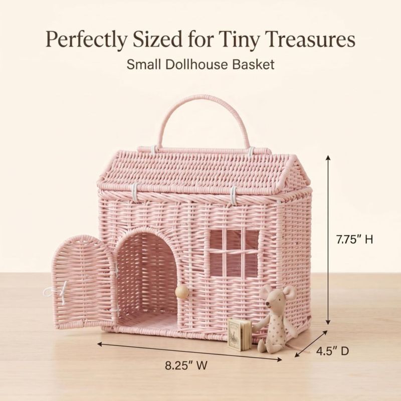 Cesta Rool con forma de casa de mimbre para muñecas y ratoncitos