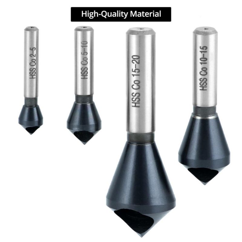Juego de 4 piezas QWORK M35 Acero para avellanado de 90° 2‑20 mm
