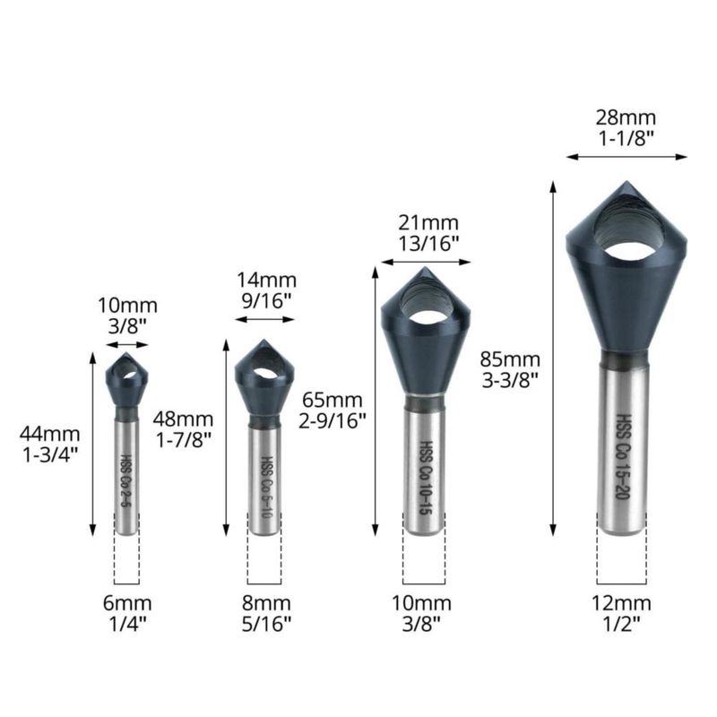 Juego de 4 piezas QWORK M35 Acero para avellanado de 90° 2‑20 mm