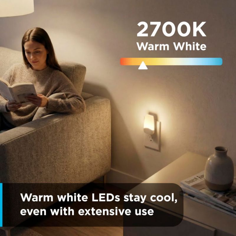Luz nocturna GE pack de 4 con sensor crepúsculo‑a‑amanecer luz blanco cálido