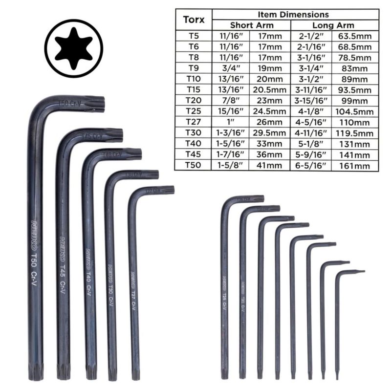 Juego de llaves Torx Allen NEIKO 13 piezas T5‑T50 con recubrimiento de óxido negro