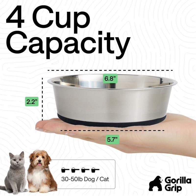 Comedero para perros GORILLA GRIP 4 tazas Acero inoxidable negro