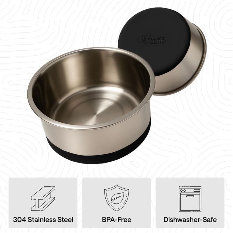 Comedero para perros GORILLA GRIP 4 tazas Acero inoxidable negro