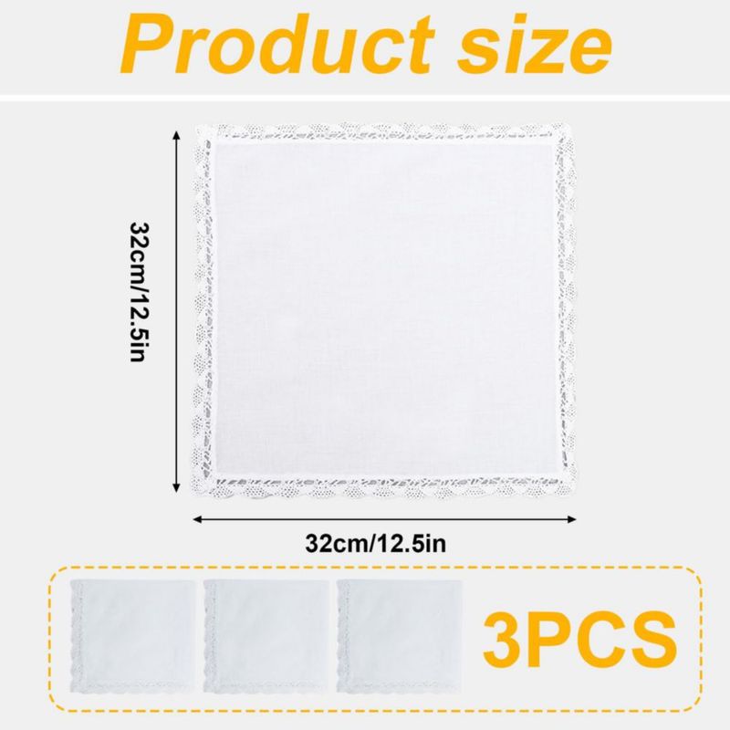 Pañuelos Hongliang 32 cm Blanco con encaje - Juego de 3