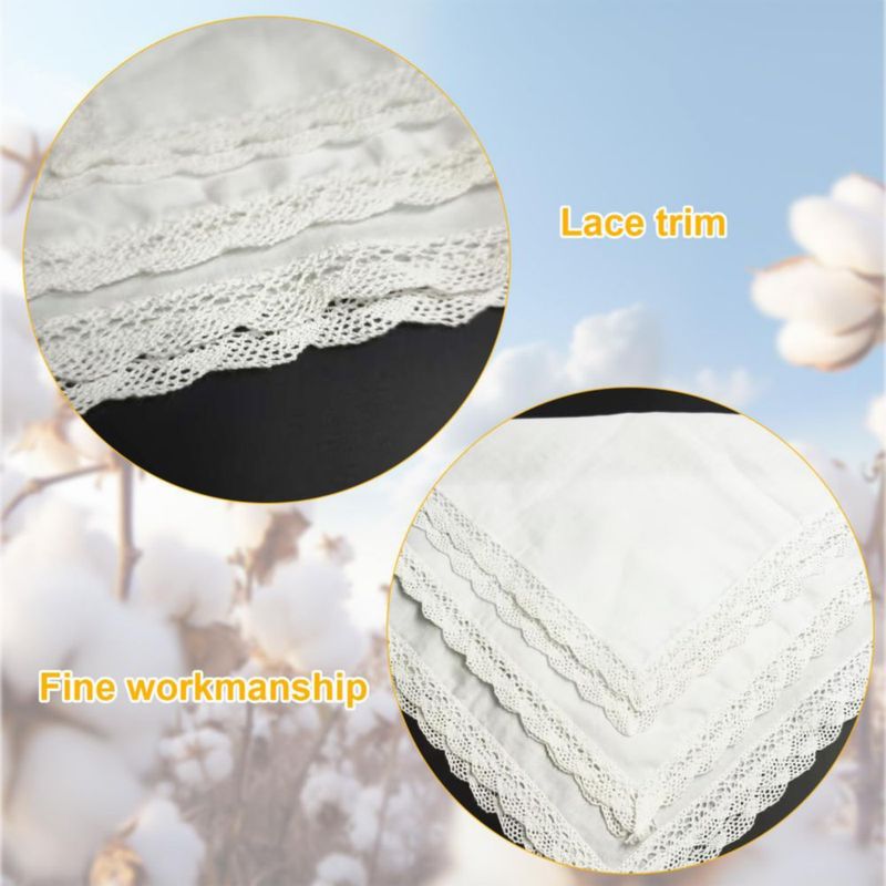 Pañuelos Hongliang 32 cm Blanco con encaje - Juego de 3