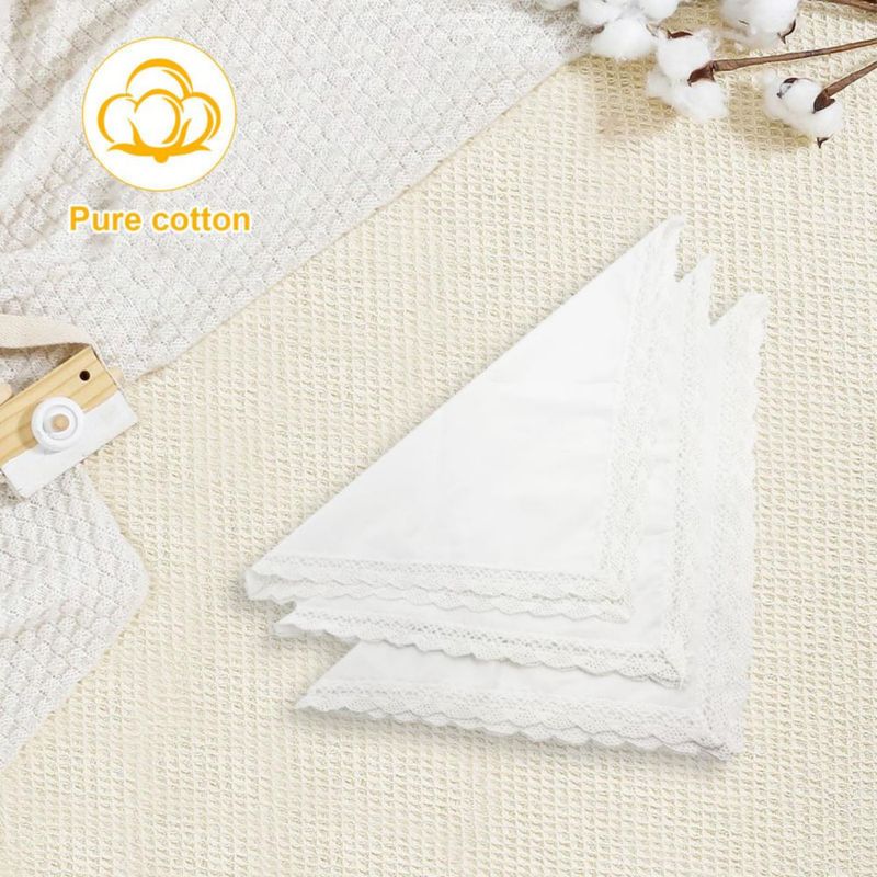 Pañuelos Hongliang 32 cm Blanco con encaje - Juego de 3