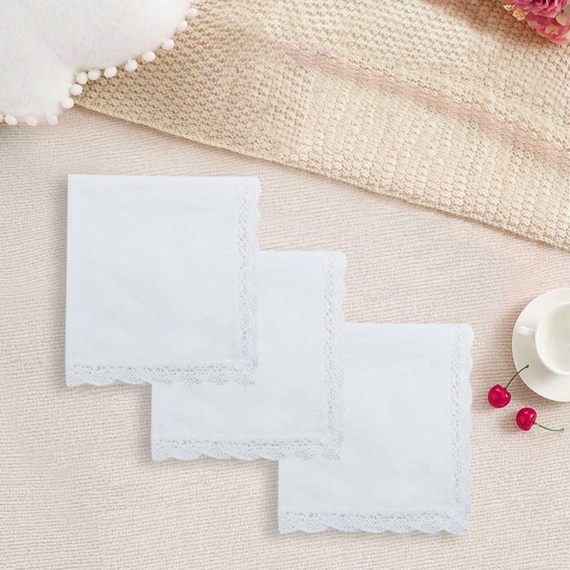 Pañuelos Hongliang 32 cm Blanco con encaje - Juego de 3