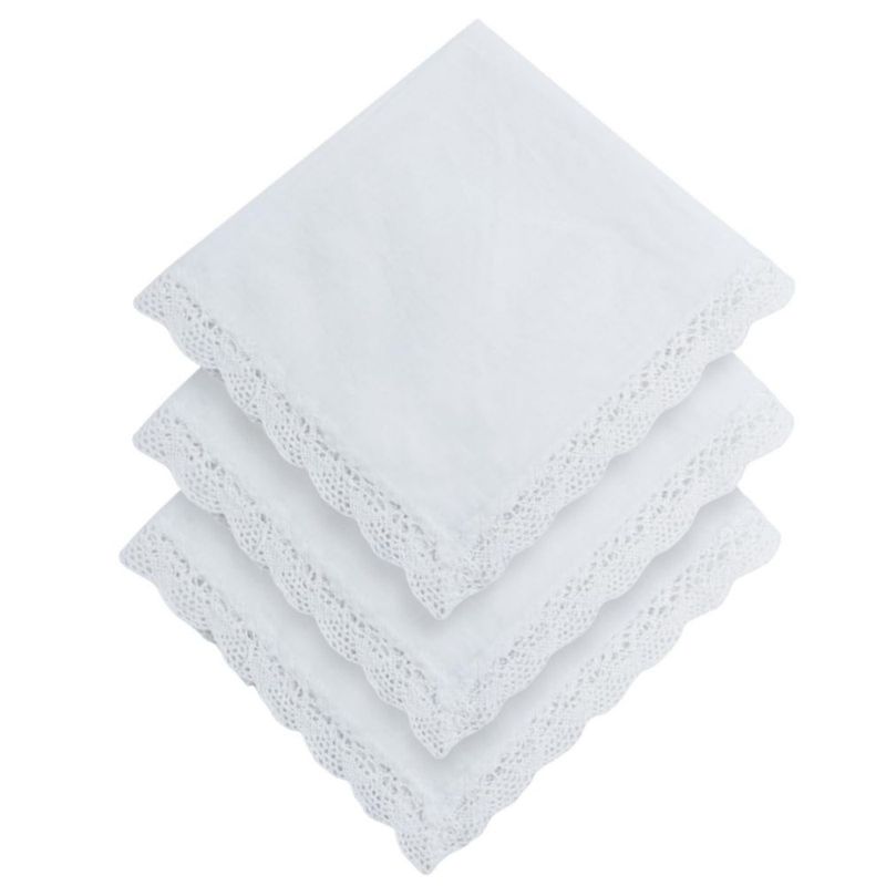 Pañuelos Hongliang 32 cm Blanco con encaje - Juego de 3