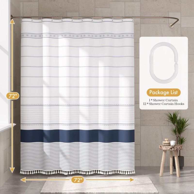 Cortina de Ducha AmazerBath 183 cm a Rayas Azul Marino