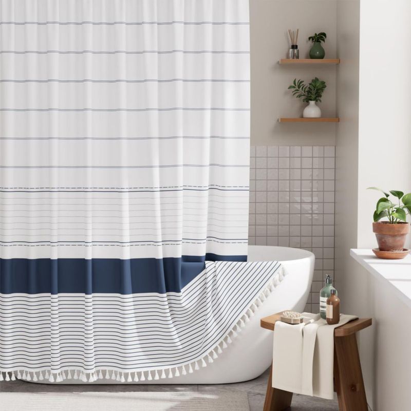 Cortina de Ducha AmazerBath 183 cm a Rayas Azul Marino
