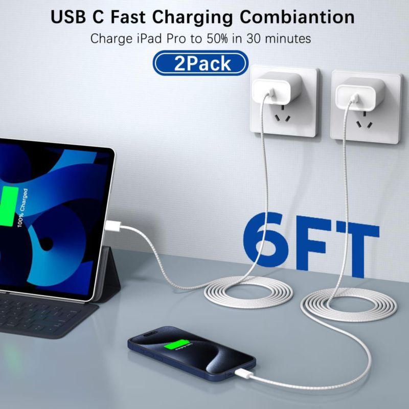 Cargador USB‑C Blechmeki 20 W Pack de 2 + Cable de 18 m
