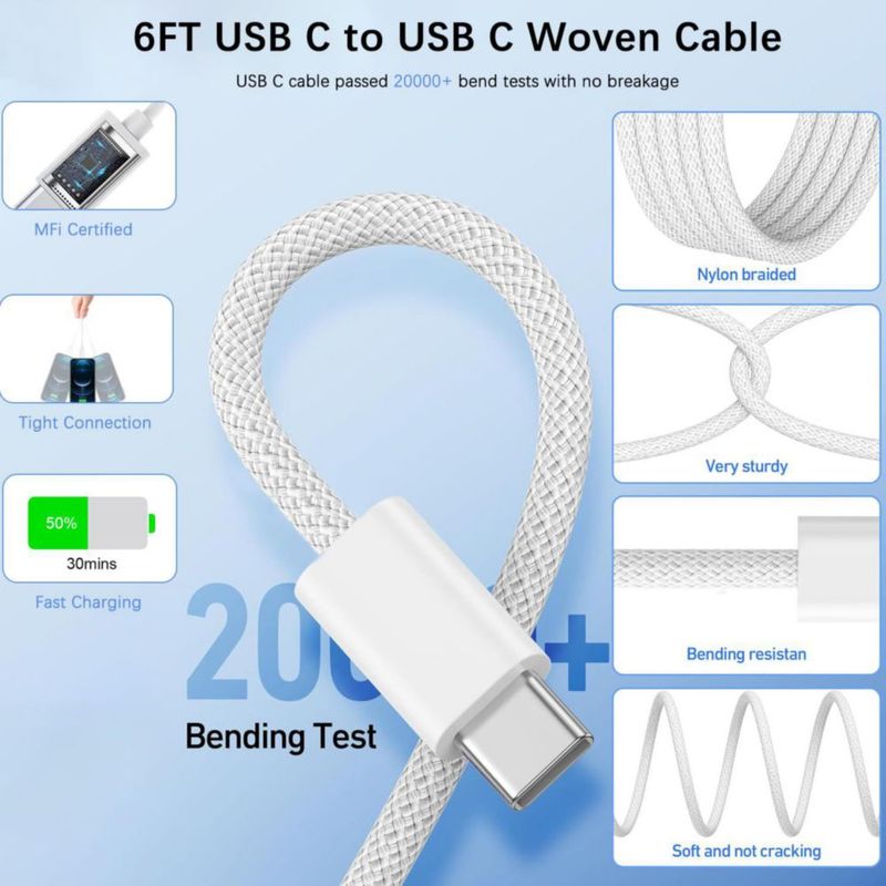 Cargador USB‑C Blechmeki 20 W Pack de 2 + Cable de 18 m