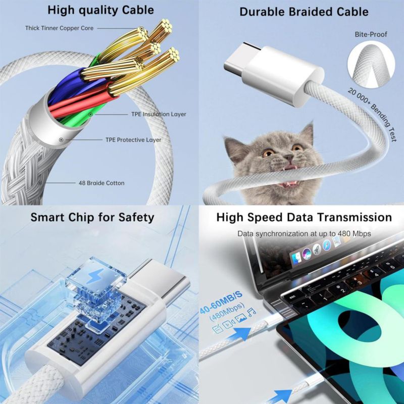 Cargador USB‑C Blechmeki 20 W Pack de 2 + Cable de 18 m