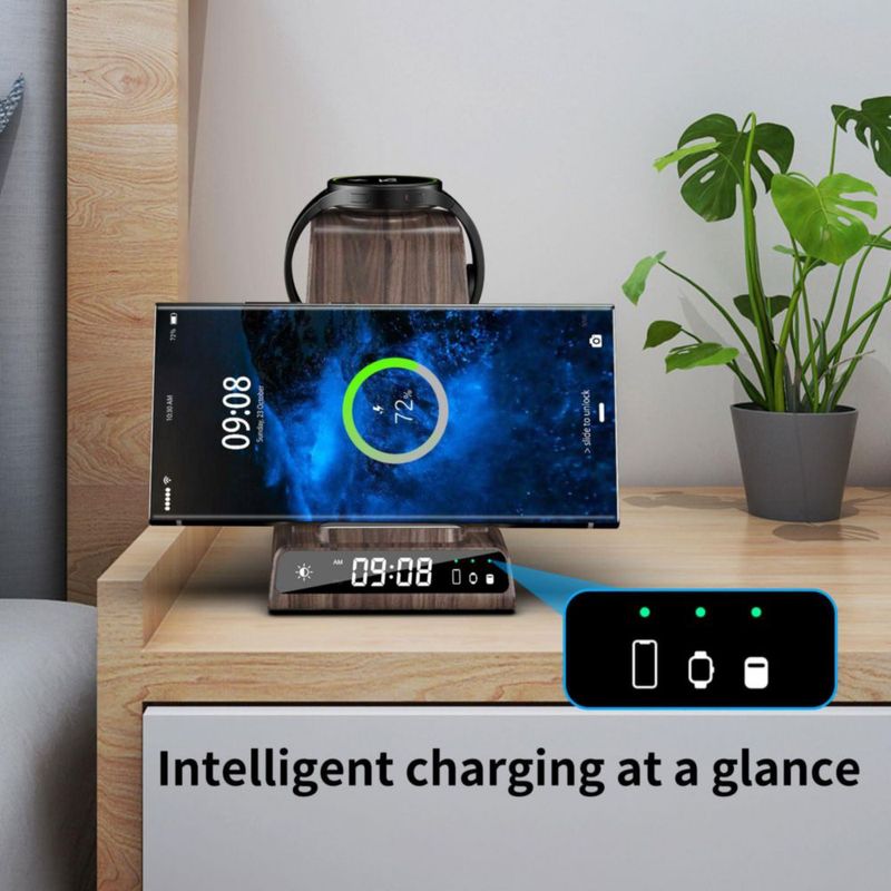Estación de carga con cargador inalámbrico con reloj para Samsung