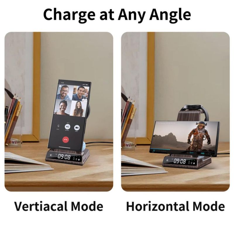 Estación de carga con cargador inalámbrico con reloj para Samsung