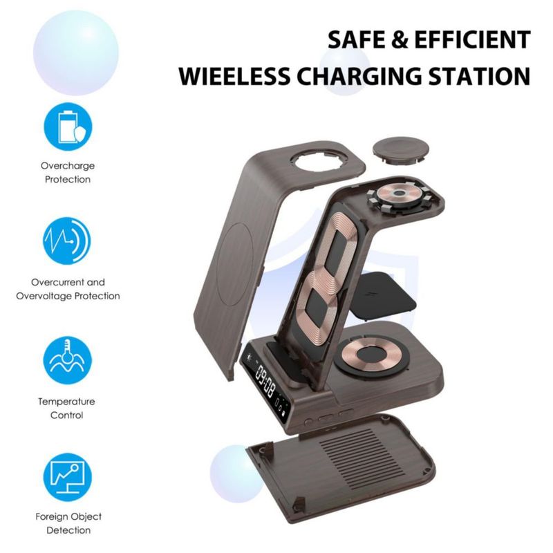 Estación de carga con cargador inalámbrico con reloj para Samsung