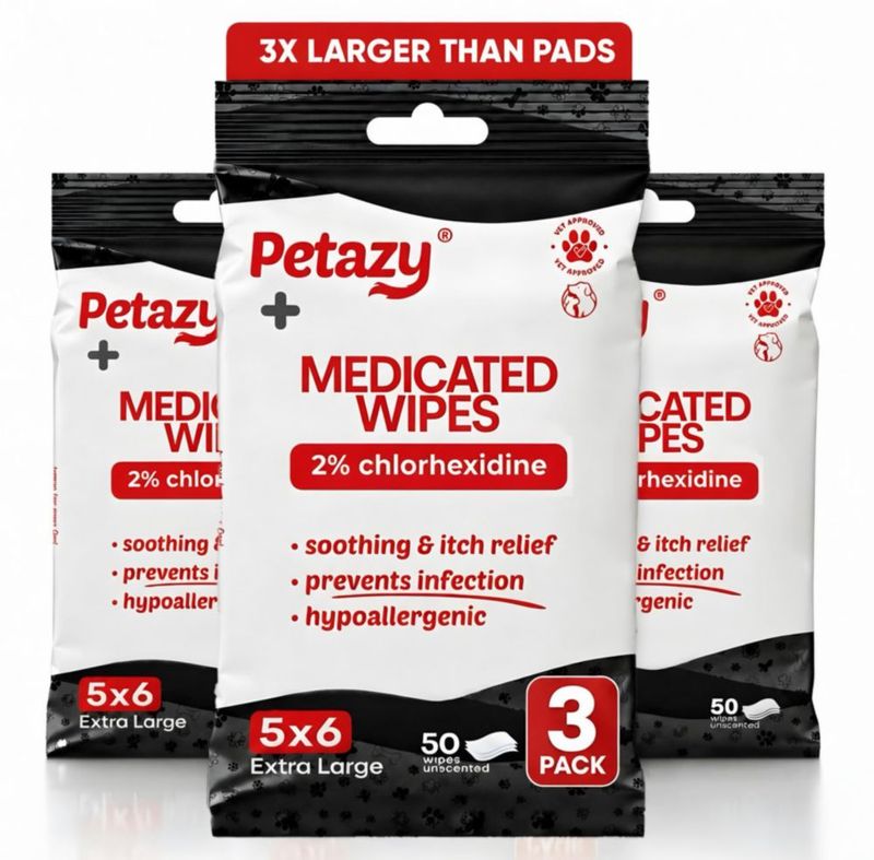 Toallitas para mascotas Petazy 150 uds Clorhexidina al 2% XL 5x6"