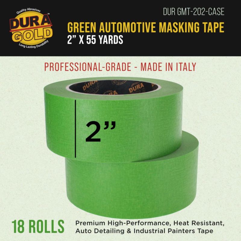 Cinta de enmascarar automotriz Dura‑Gold Green 5 cm caja de 18 rollos