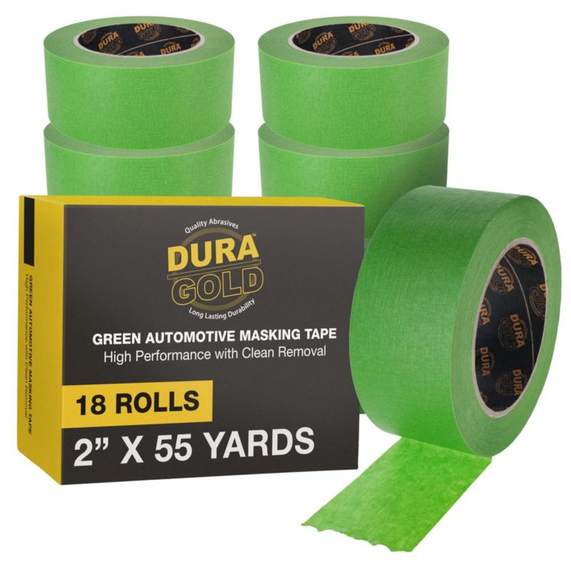 Cinta de enmascarar automotriz Dura‑Gold Green 5 cm caja de 18 rollos