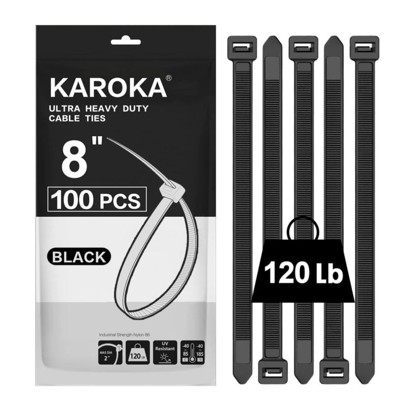 Bridas Zip Karoka 20 cm de alta resistencia 100 unidades color negro