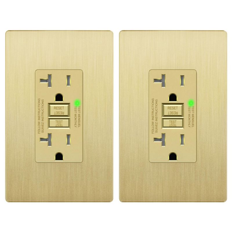 Enchufe GFCI LIDER 20A 2 unidades Acabado Dorado Mate Certificado ETL