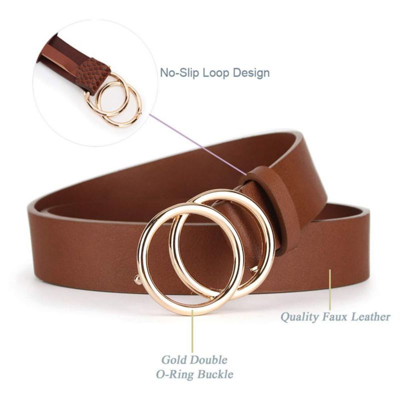 Cinturones UnFader 2 unidades para mujer cuero sintético hebilla doble anillo O