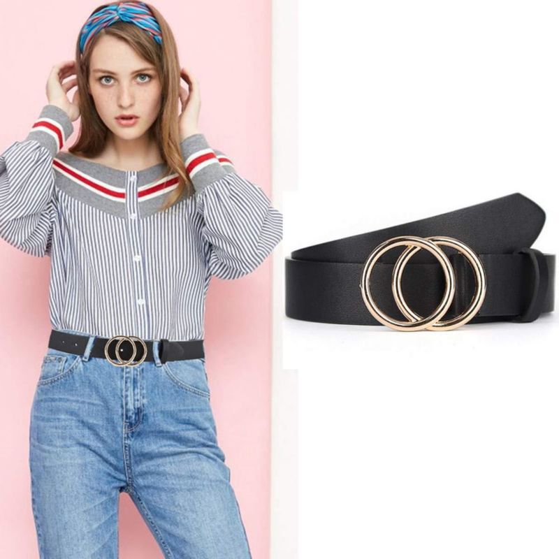 Cinturones UnFader 2 unidades para mujer cuero sintético hebilla doble anillo O