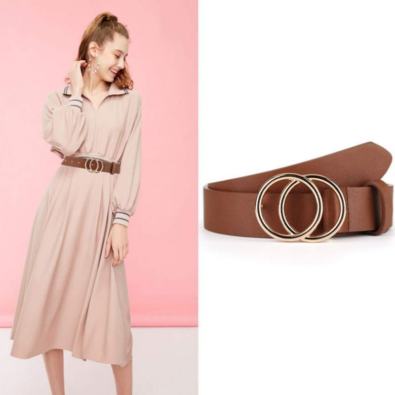 Cinturones UnFader 2 unidades para mujer cuero sintético hebilla doble anillo O