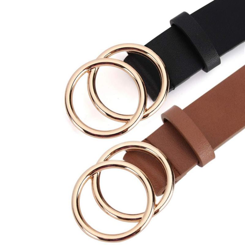 Cinturones UnFader 2 unidades para mujer cuero sintético hebilla doble anillo O