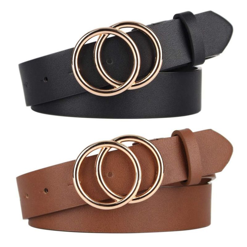 Cinturones UnFader 2 unidades para mujer cuero sintético hebilla doble anillo O