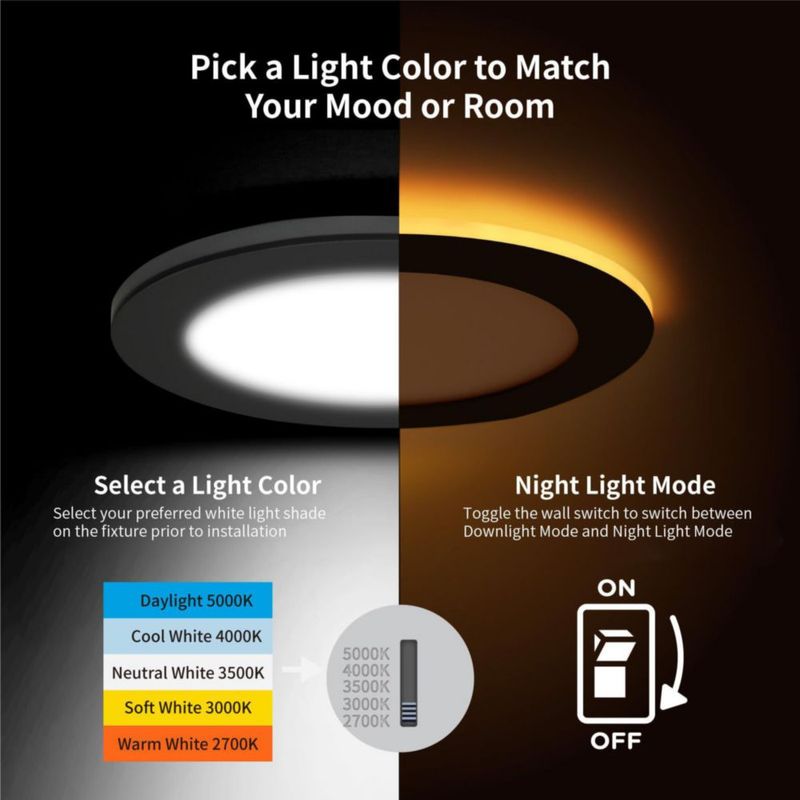 Luz empotrada LED Meconard 15 cm 5CCT negro (paquete de 12)
