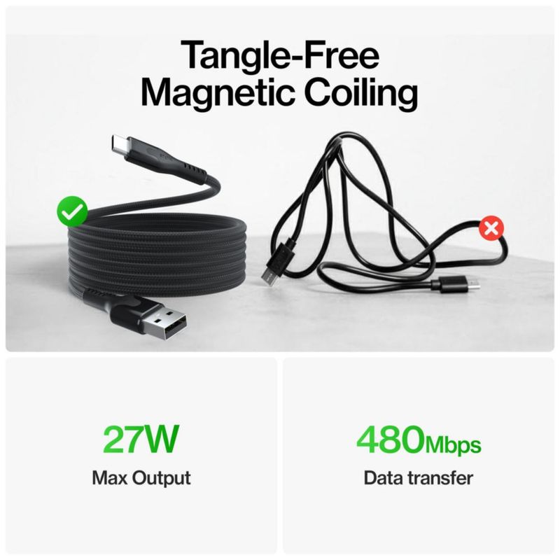 Cable USB Statik de 18 m Enrollable Magnético 27 W