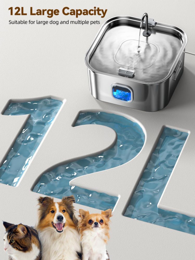 Fuente de Agua para Perro MAILOFY 12 L Acero Inoxidable Silenciosa