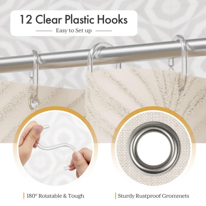 Cortina de Ducha AmazerBath 183 cm Beige con Borlas