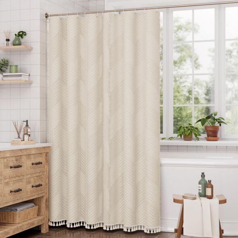 Cortina de Ducha AmazerBath 183 cm Beige con Borlas