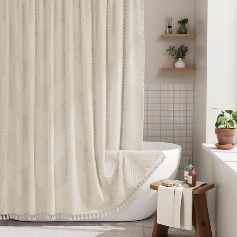 Cortina de Ducha AmazerBath 183 cm Beige con Borlas