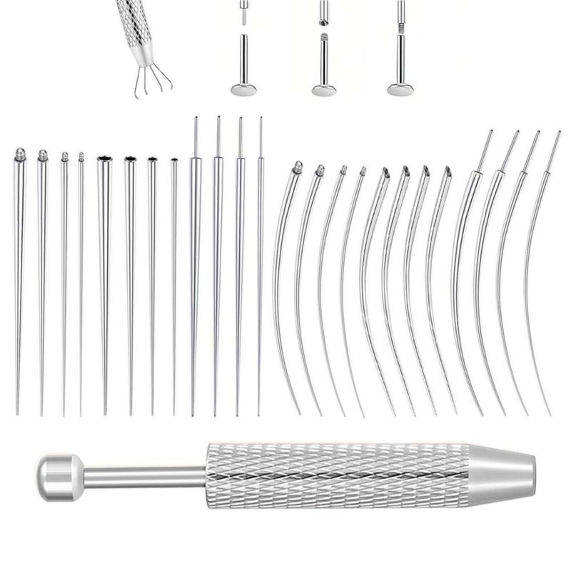 Uni-J Herramienta de Aguja Cónica con Agarrador de Bola para Cambiar Joyería - Kit de Estiramiento sin Rosca/Rosca Interna/Rosca Externa 14G 16G 18G